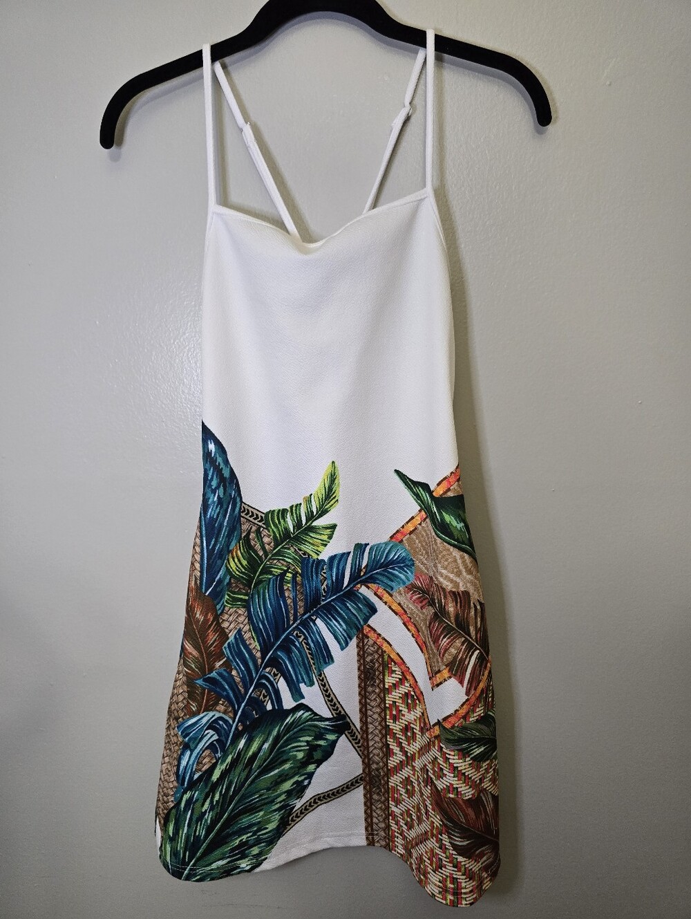SHEIN White Tropical Leaf Print Slip Dress